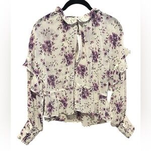 Zara Purple Floral Blouse - Cream NWT